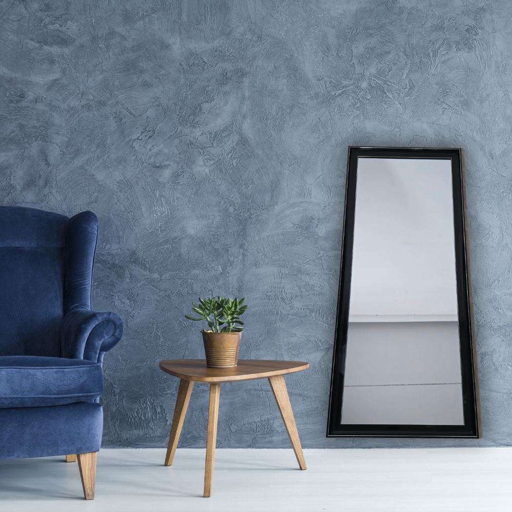 Long, rectangular, black wood with silver frame