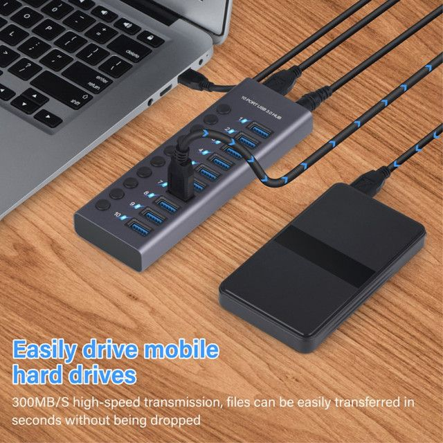 10 Port USB 3.0 Hub with Individual Power Switches