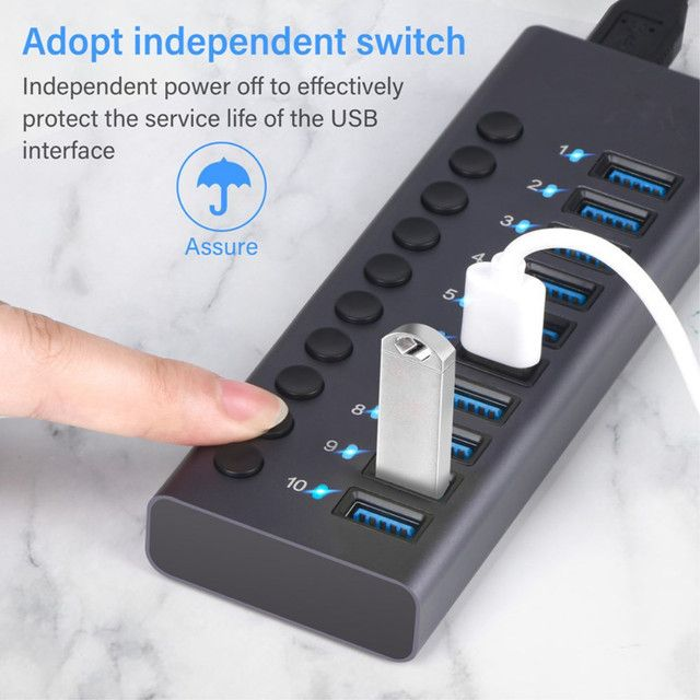 10 Port USB 3.0 Hub with Individual Power Switches