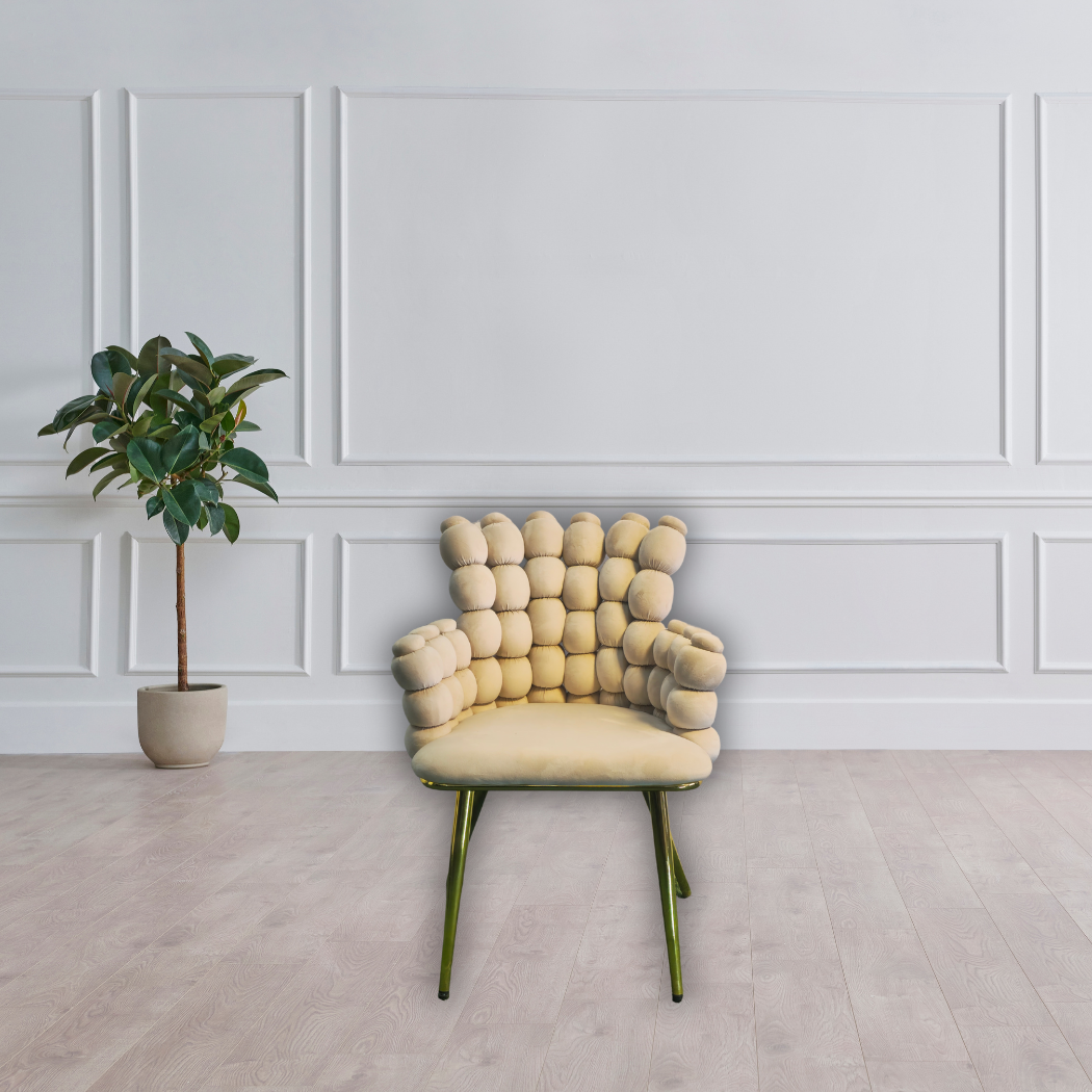 Golden yellow bar stool, with braided cushion design top, golden square platform,gold pole leg with a