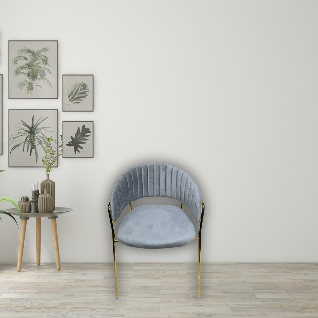 Grey with C-shaped top with back rest and gold legs