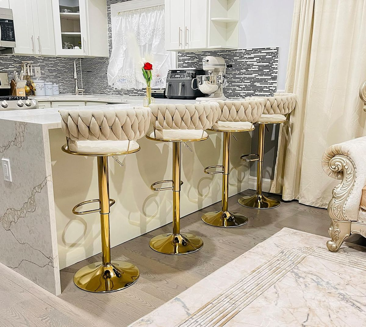 Velvet Swivel Luxury Bar Stools - Set of 2