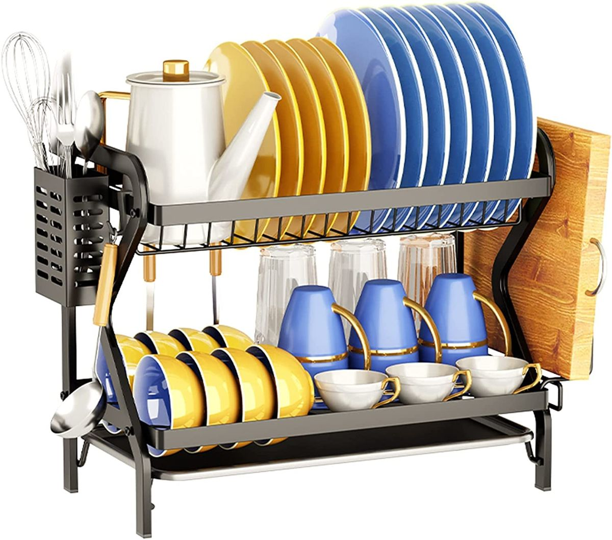 2 Tier Dish Drying Rack with Drain Board Set