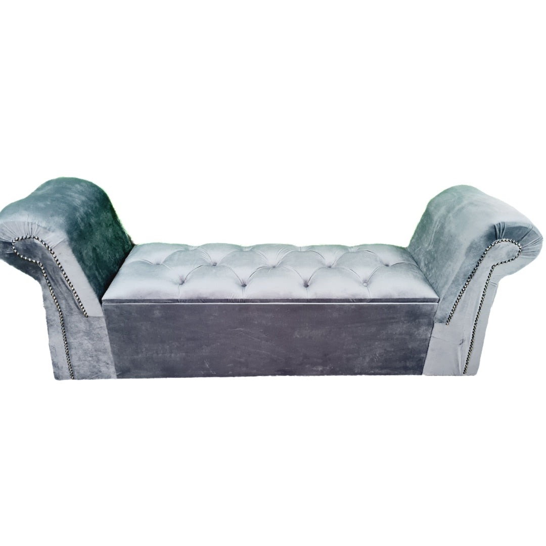 Velvet Ottoman Bench - Light Blue