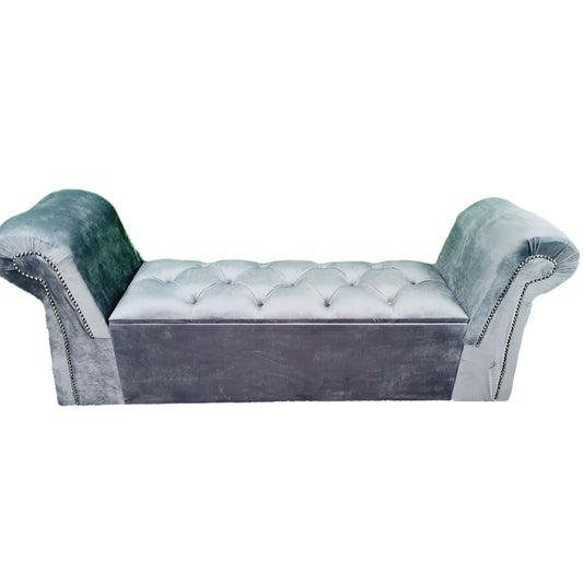 Velvet Ottoman Bench - Light Blue