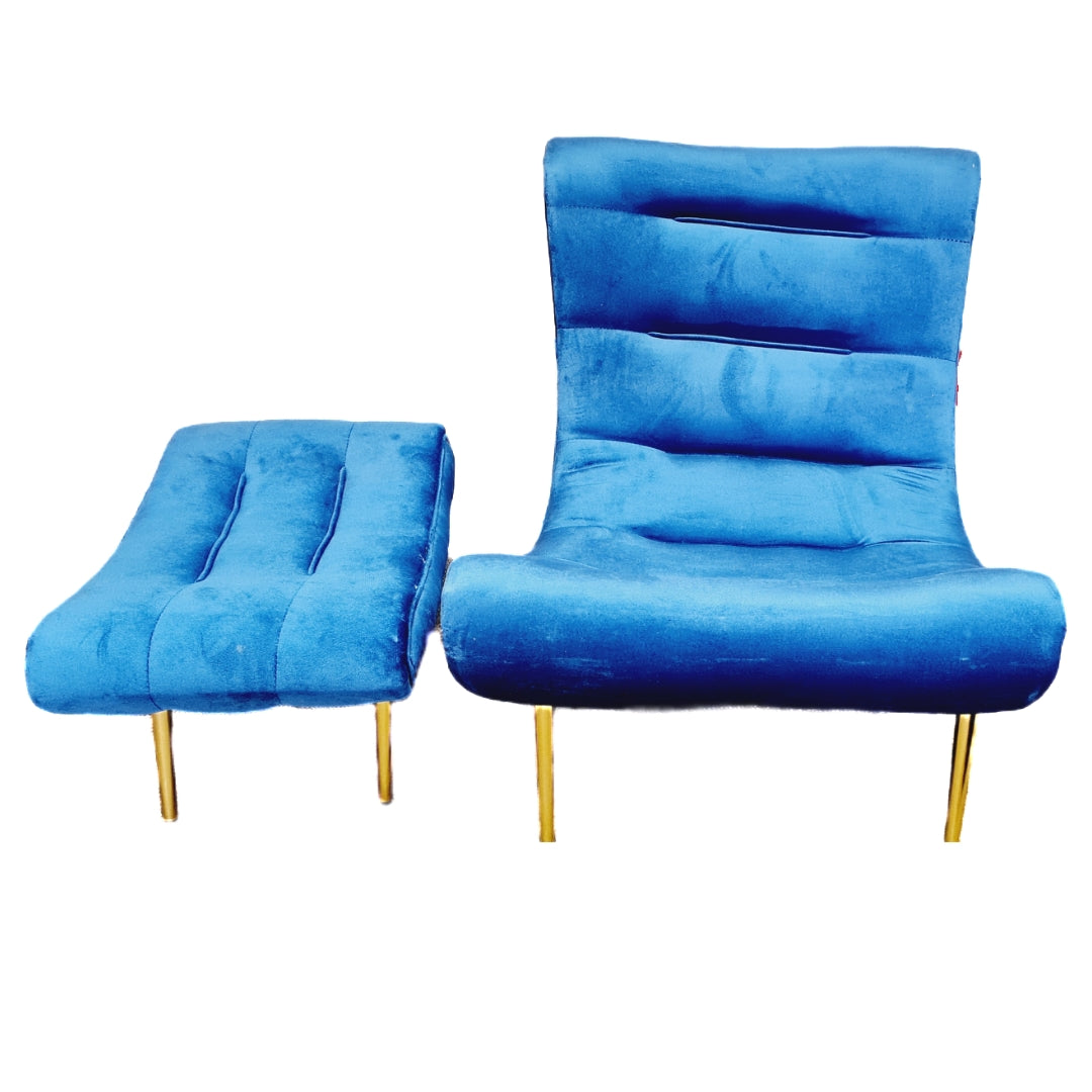 Velvet Luxury Lounger with Foot Rest - Blue