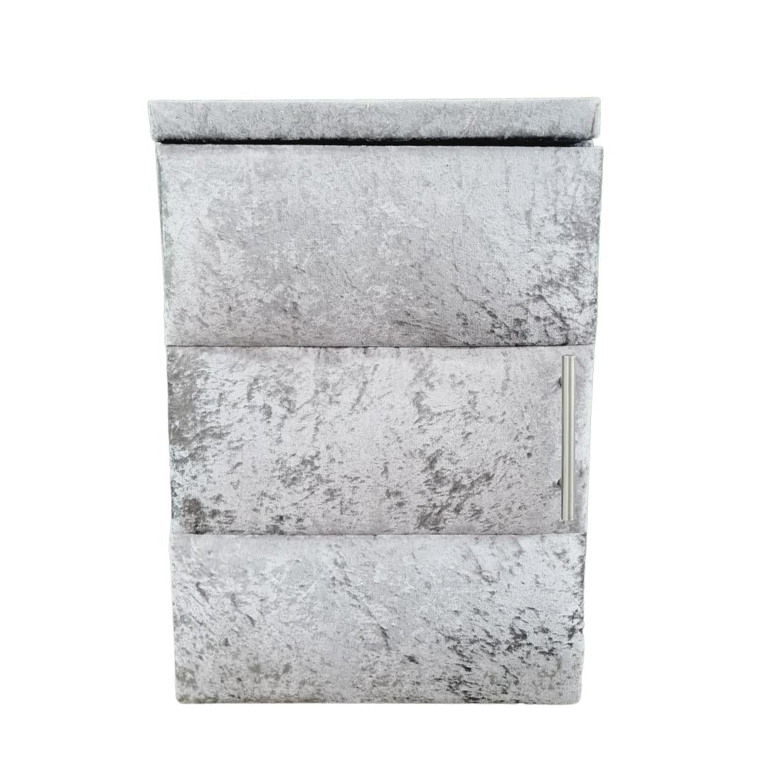 Velvet Material Bedside Table Single - Grey striped