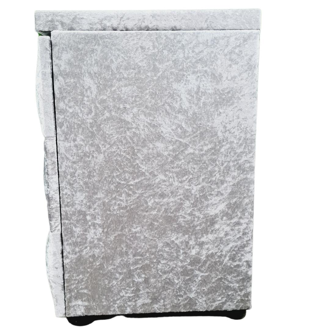 Velvet Material Bedside Table Single - Grey striped