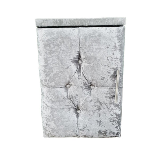Velvet Material Bedside Table Single - Grey with button pattern