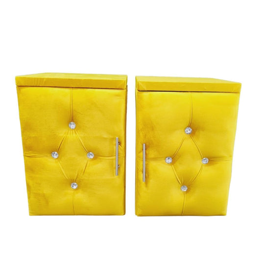 Velvet Material Bedside Table Pair - Yellow