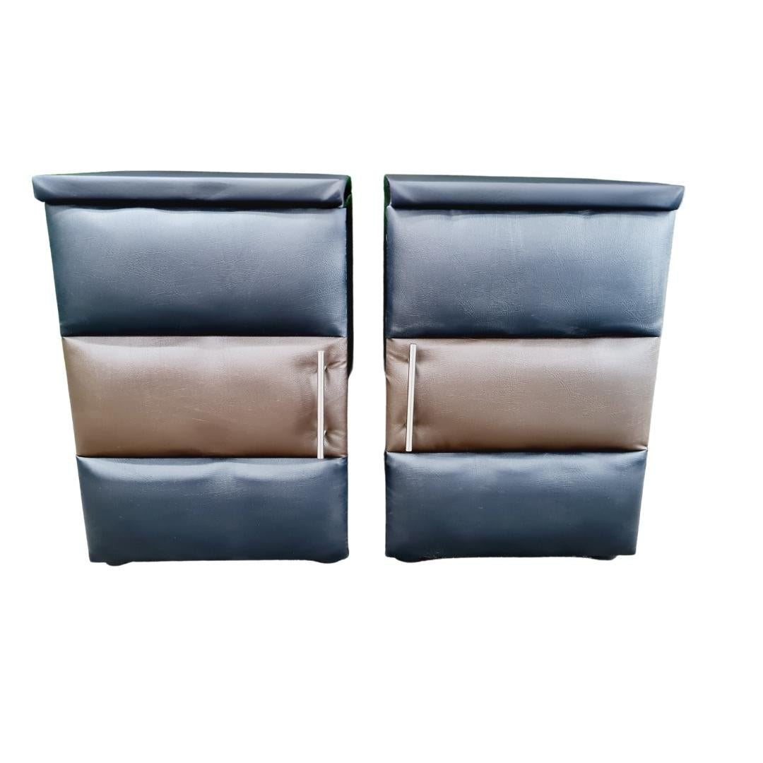 Leather Bedside Table Pair - Brown & Black Striped