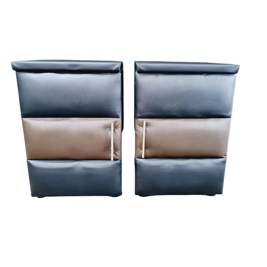 Leather Bedside Table Pair - Brown & Black Striped