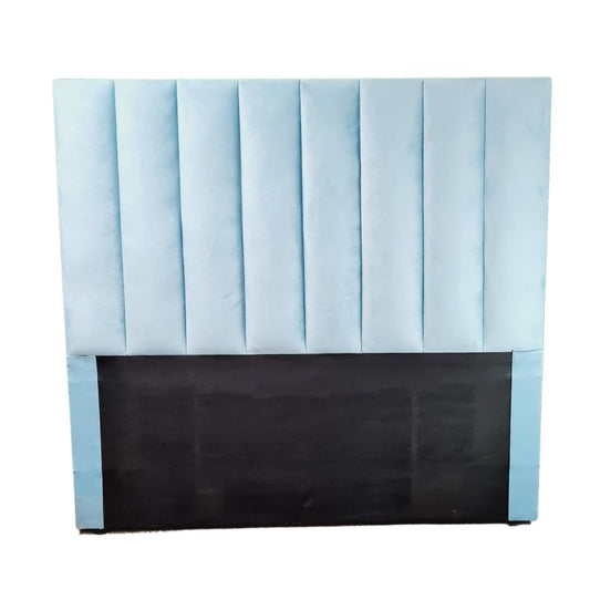 Velvet Headboard - Light Blue vertically striped