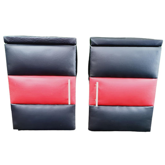 Leather Bedside Table Pair - Red & Black Striped