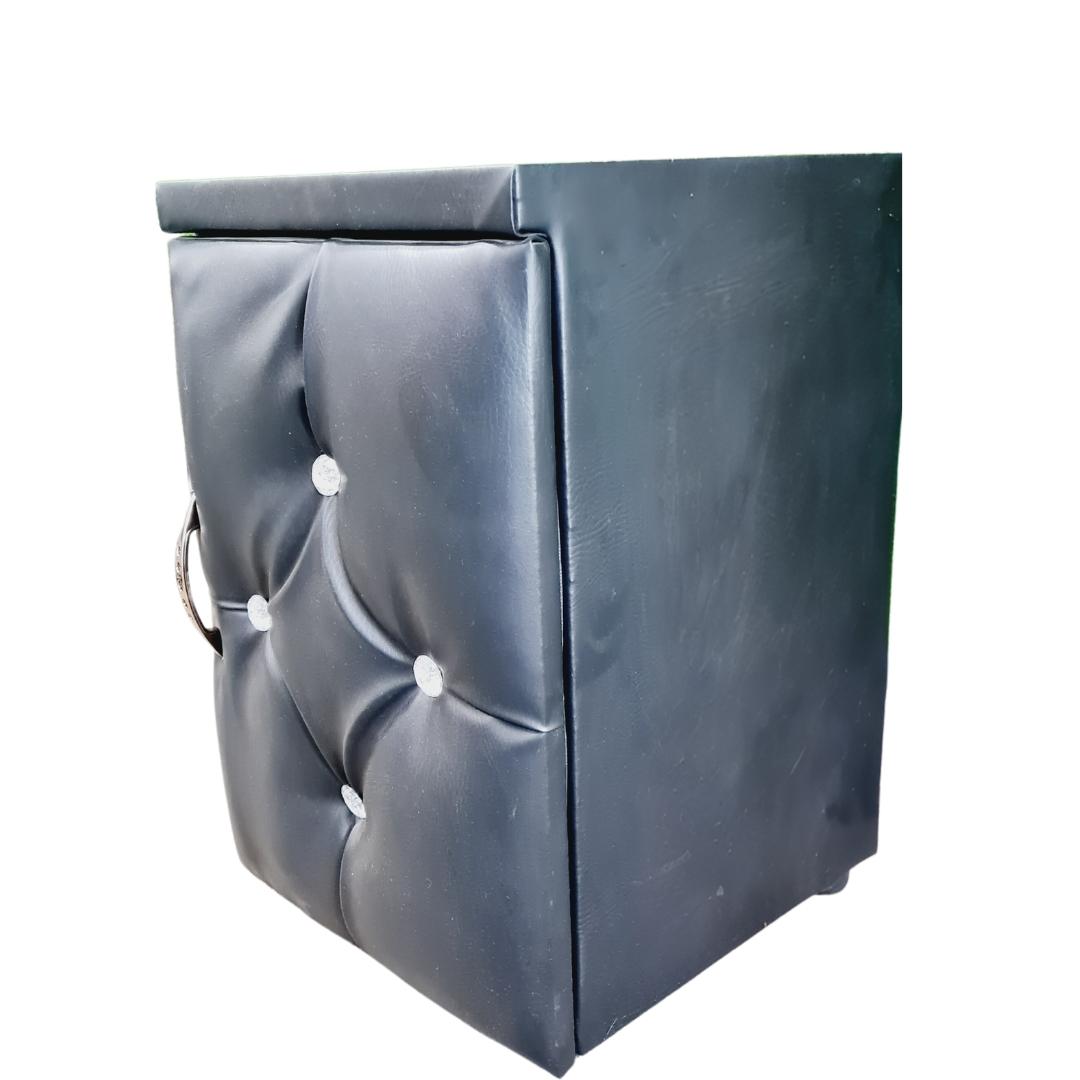 Leather Bedside Table Pair - Black with faux diamonds