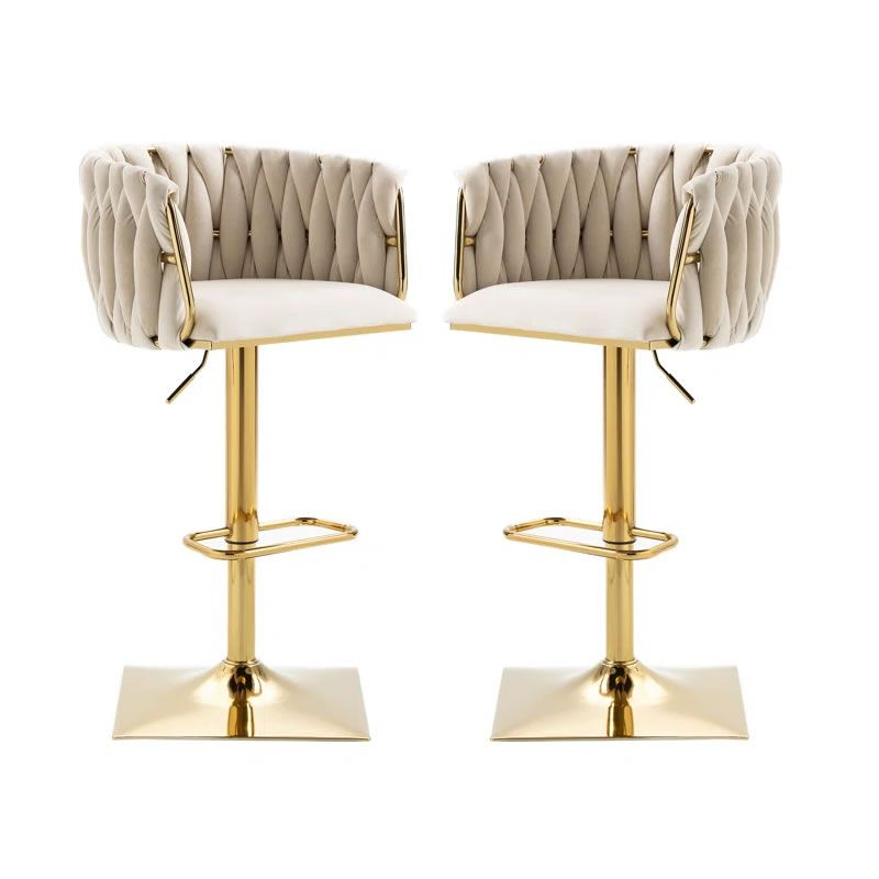 Set of 2 Velvet Bar Stool with a Square Base -Yellow