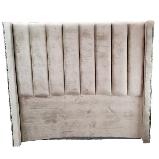 Velvet Material Headboards - Cream vertical striped