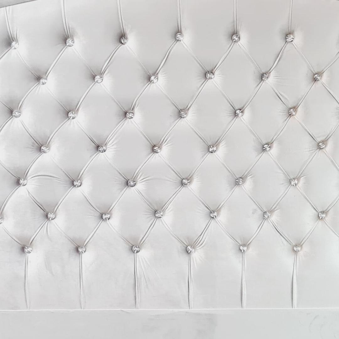 Velvet Material Headboards - Off White with faux diamonds