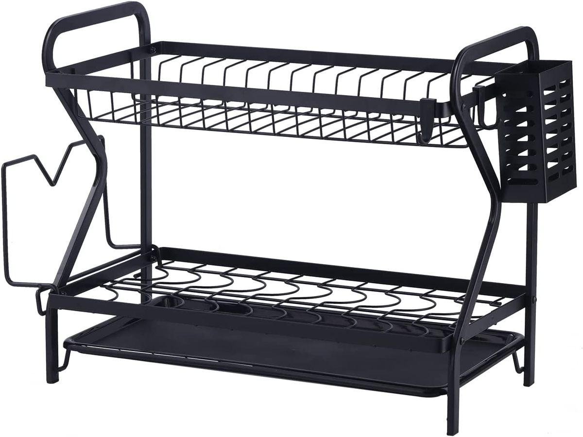 2 Tier Dish Drying Rack with Drain Board Set
