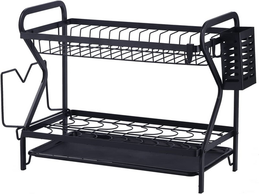 2 Tier Dish Drying Rack with Drain Board Set