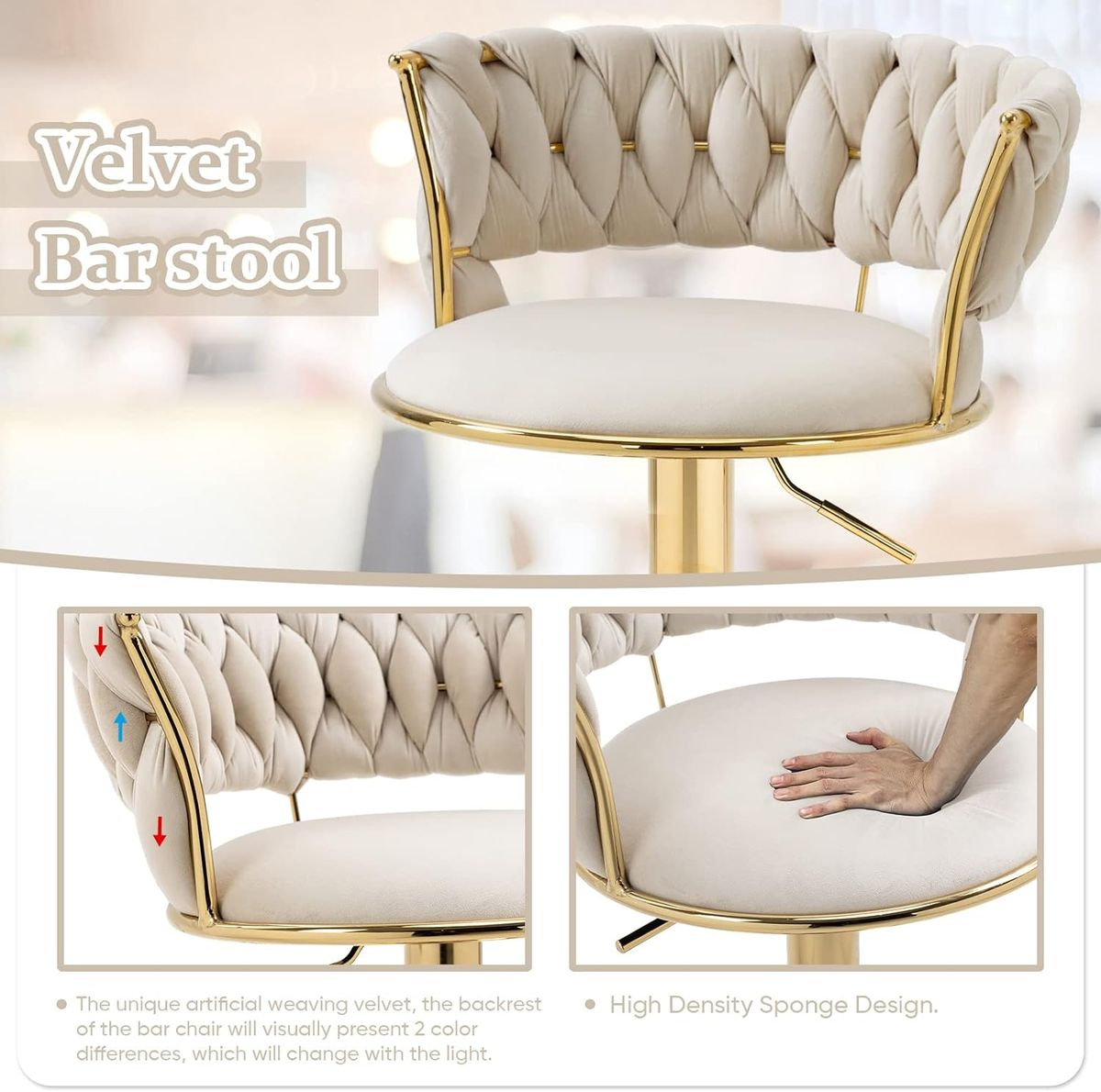 Velvet Swivel Luxury Bar Stools - Set of 2