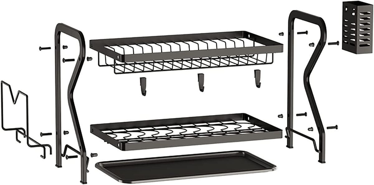 2 Tier Dish Drying Rack with Drain Board Set