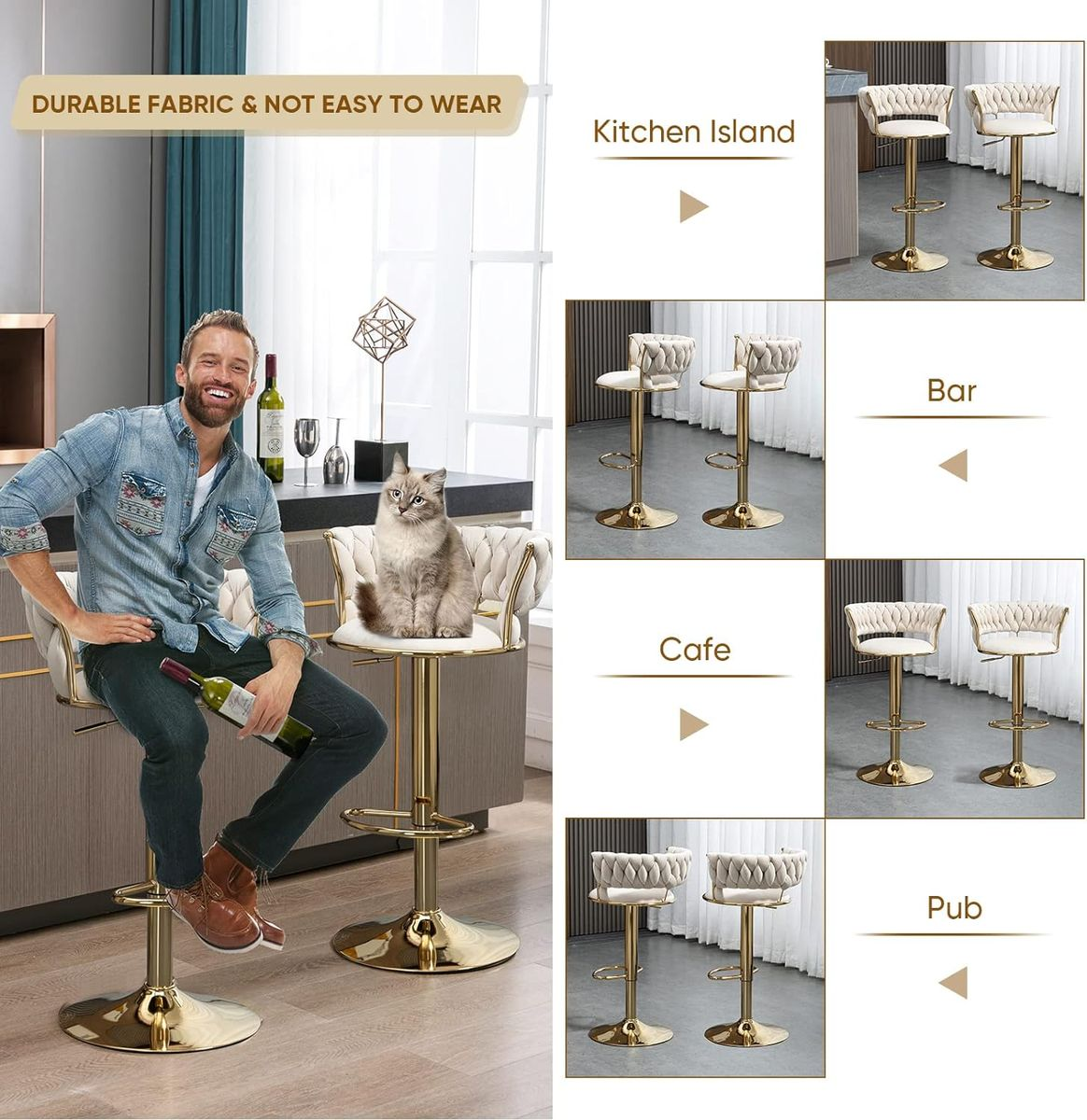 Velvet Swivel Luxury Bar Stools - Set of 2