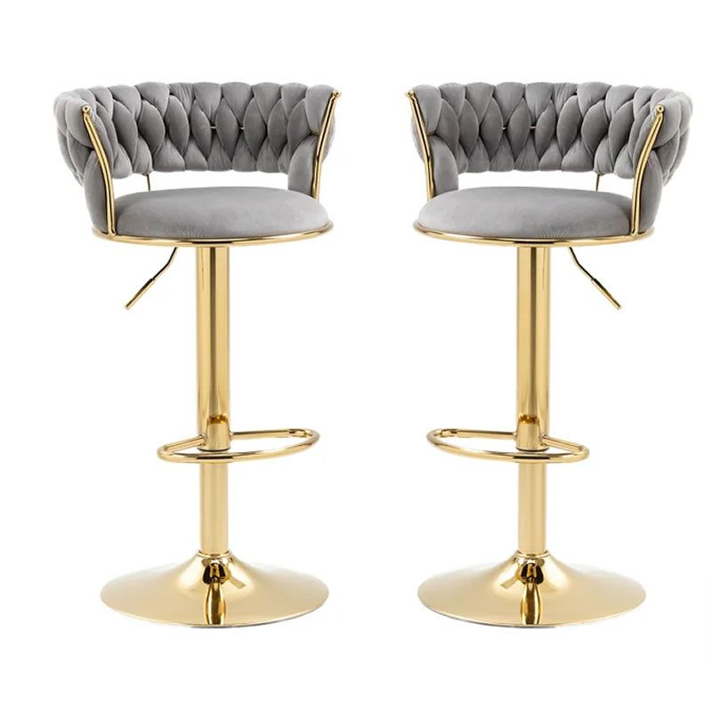 Set of 2 Velvet Swivel Luxury Bar Stools  - Grey