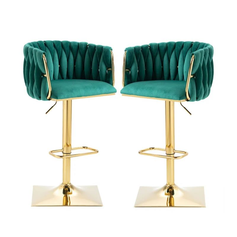 Set of 2 Velvet Bar Stool with a Square Base -Yellow