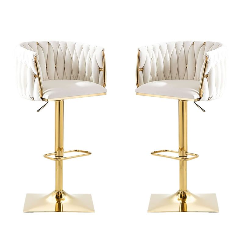 Set of 2 Velvet Bar Stool with a Square Base -Yellow