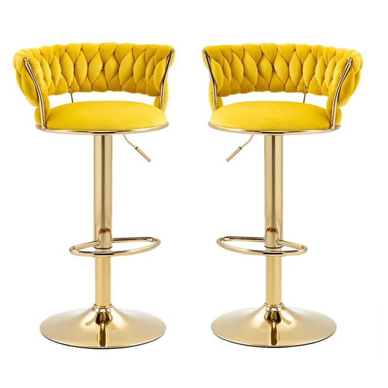 Set of 2 Velvet Swivel Luxury Bar Stools  - Grey